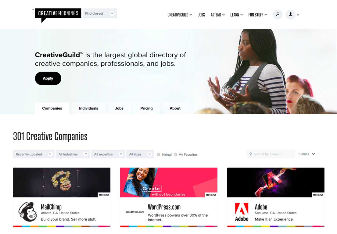 Image of CreativeGuild Company database. See more at https://creativemornings.com/companies