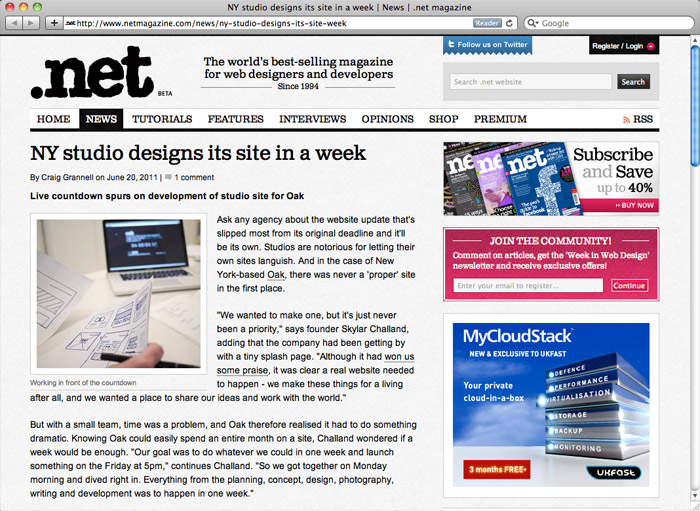 .net Magazine: NY studio designs its site in a week