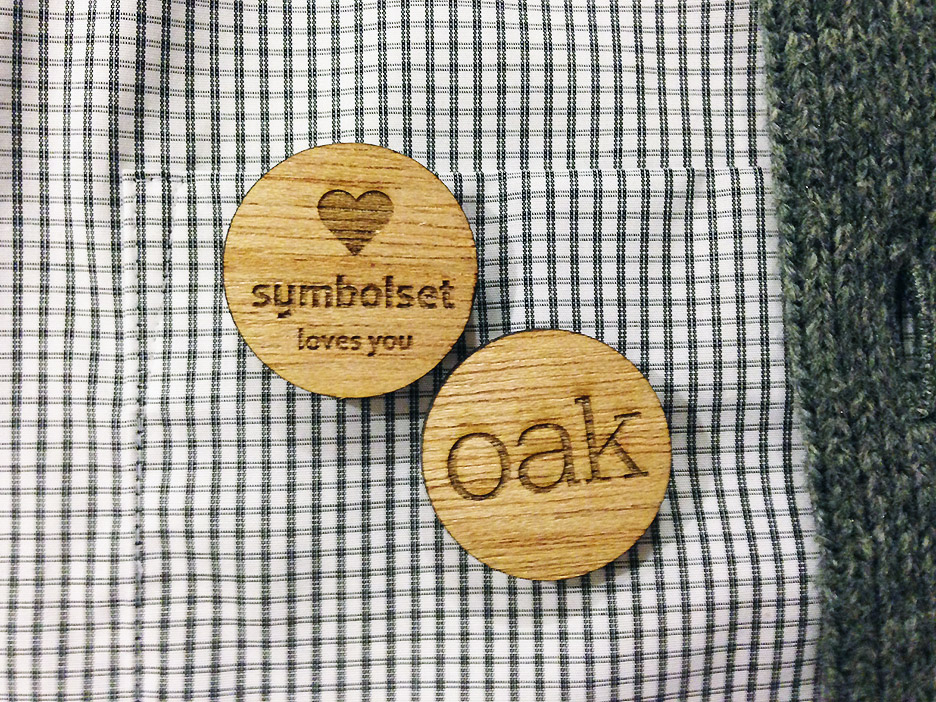 Oak buttons, laser cut in oak
