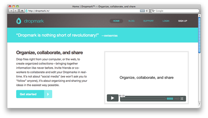 Screenshot of http://dropmark.in (with drop shadow)